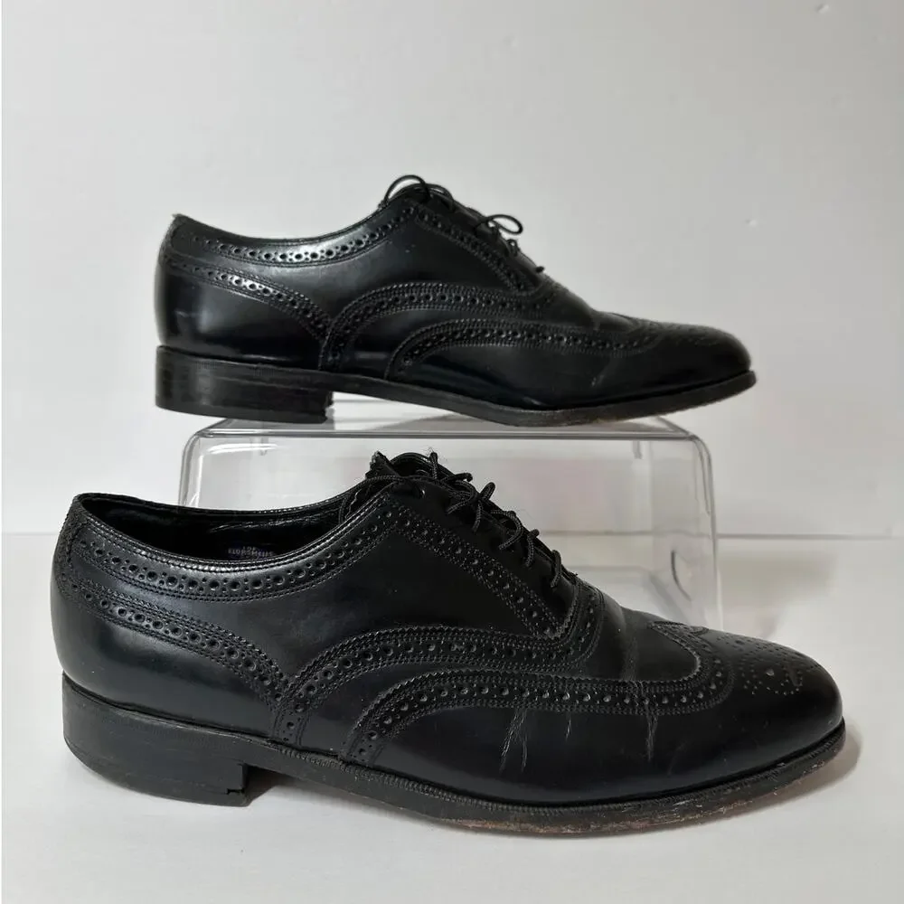 Florsheim Men's Oxford Dress Shoes 75912 Black Sz 9.5 3E Wingtip Classic Leather